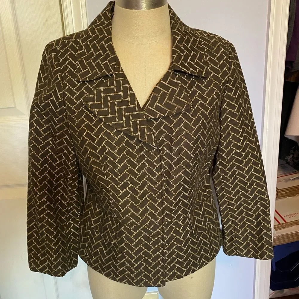 Ann Taylor Loft Jacket‎ Women's 10 Classic 3 Button Brown & Tan Office Blazer